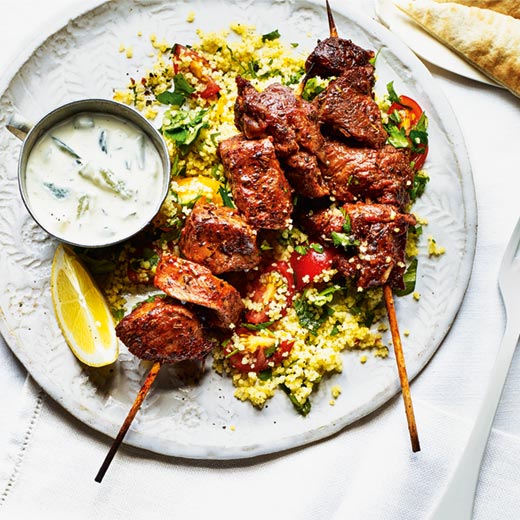 Minted Lamb Kebabs with Lemon & Garlic Couscous