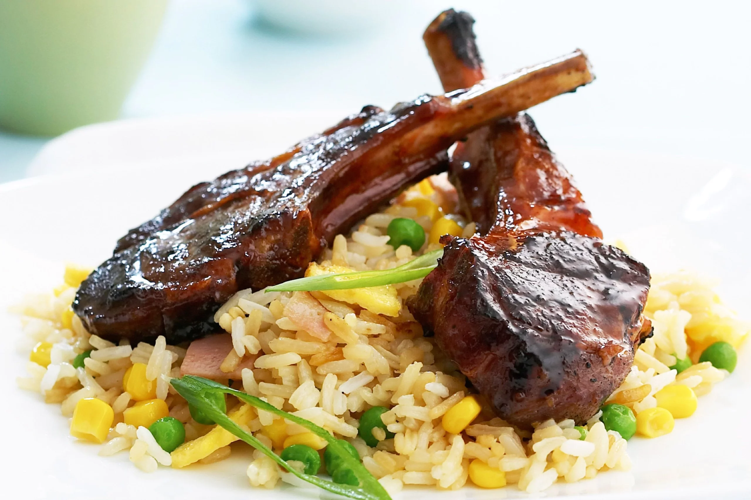 lamb cutlets with fried rice