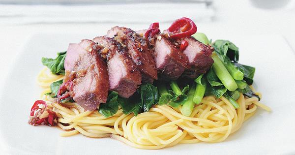 Spinach and duck pasta