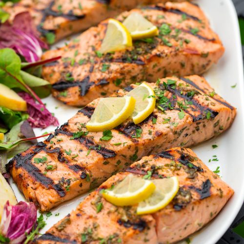 Barbecued salmon with herbs and capers